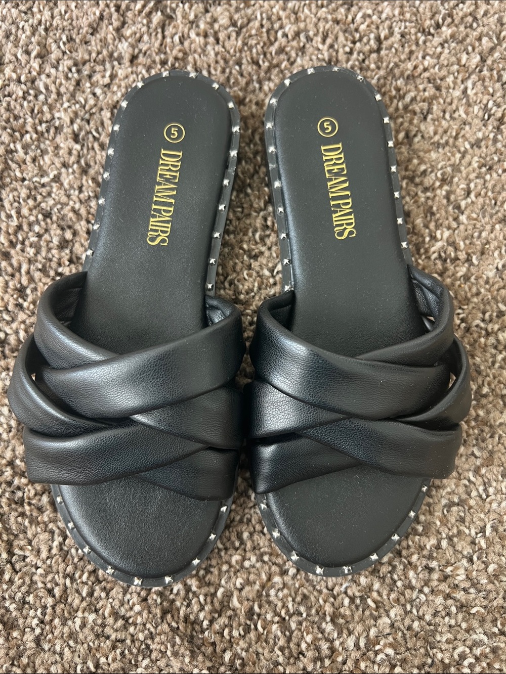 Dream Pairs Black Crisscross Slide Mules with Stud Trim
